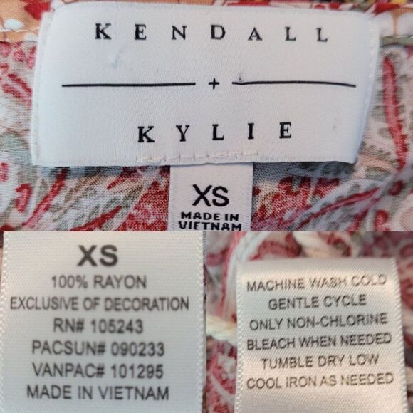 Kendall‎ + Kylie Boho Cropped Paisley Print Top Bell Sleeves Lace Trim Sz XS Red - Picture 3 of 13